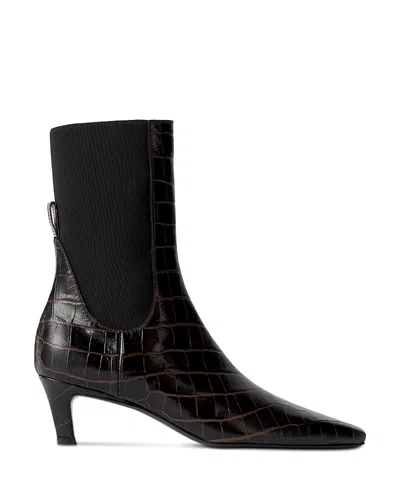 Totême Toteme Women The Mid Heel Boot Leather Boots With Croco Effect In Brown