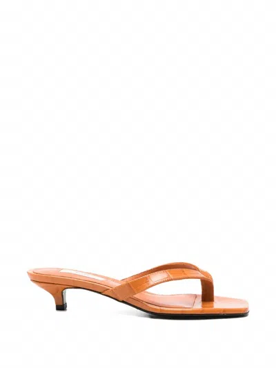 Totême Women's Croco-embossed Heeled Flip Flops In Tangerine In Orange