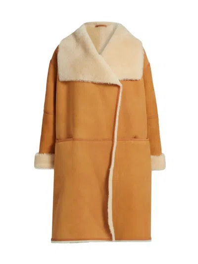 Totême Women's Draped Shearling Coat In Brown