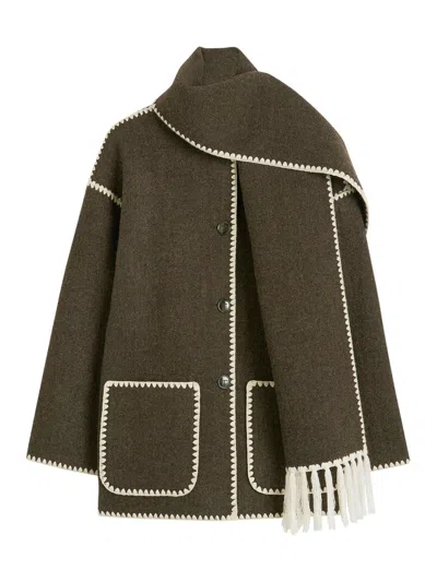 Totême Toteme Women Embroidered Scarf Jacket Chocolate Melange