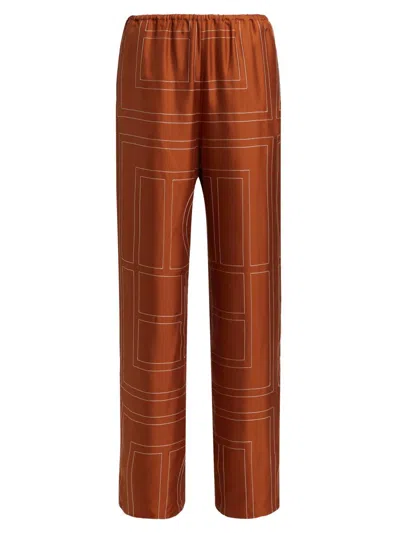 Totême Womens Contrast-stitch Silk Pyjama-style Bottoms Terracotta In Orange