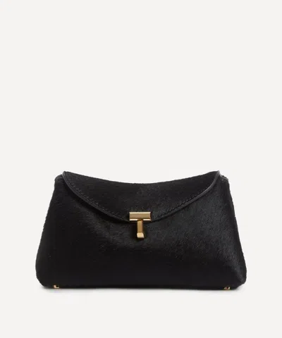 Totême Toteme Women's Mini T-lock Pony Hair Clutch Bag In Black