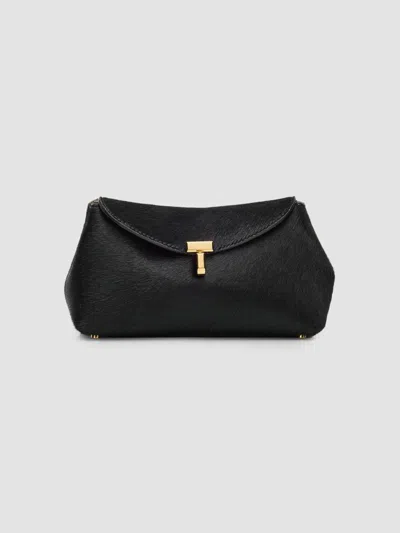 Totême Women's Mini T-lock Pony Hair Clutch In Black