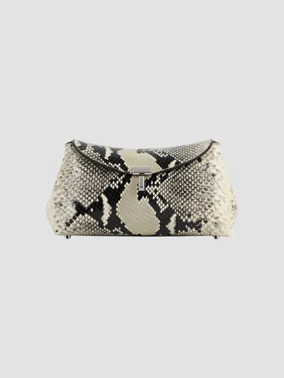 Totême Women's Mini T-lock Python-embossed Clutch In Black Ecru