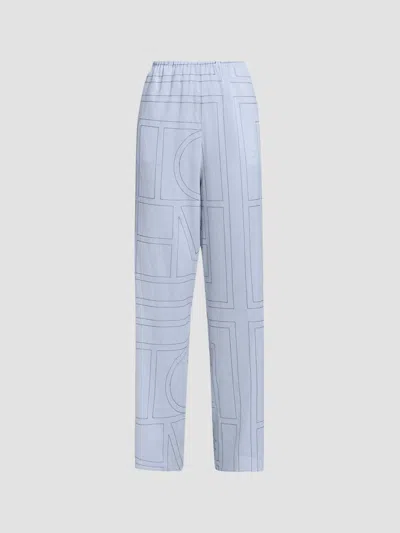 Totême Women's Monogram Cotton-blend Pajama Pants In Blue