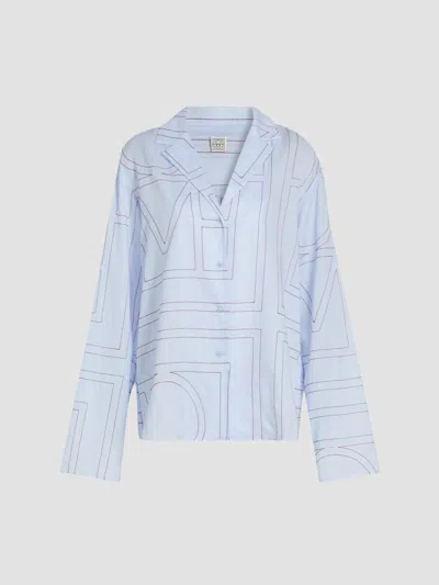 Totême Women's Monogram Cotton-blend Pajama-style Top In Blue