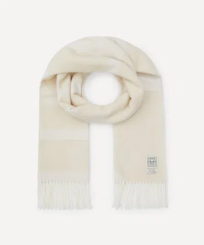 Totême Toteme Women's Monogram Jacquard Wool Fringed Scarf In White
