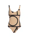 Totême Beige Stretch Jersey Monogram One-piece Swimsuit In Brown