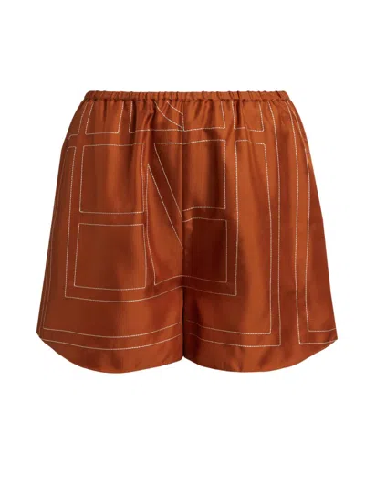 Totême Women's Monogram Silk Pajama-inspired Shorts In Brown