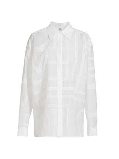 Totême Women's Monogram-embroidered Cotton-silk Button-front Shirt In White