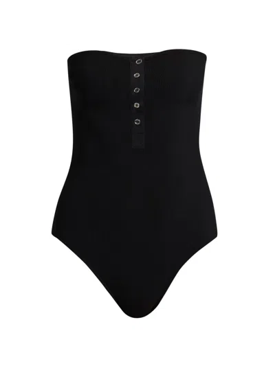 Totême Women's Rib-knit Strapless One-piece Swimsuit In Black