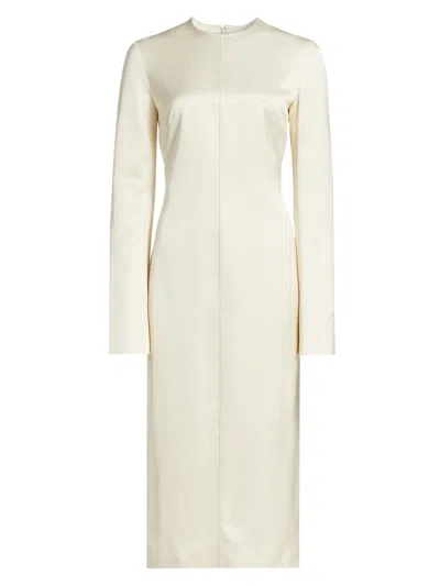 Totême Women's Satin Round Neck Midi-dress In Ecru
