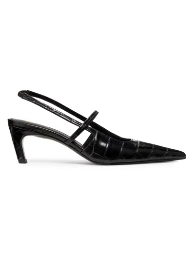 Totême Women's Sharp 50mm Croc-effect Leather Slingback Pumps In Black