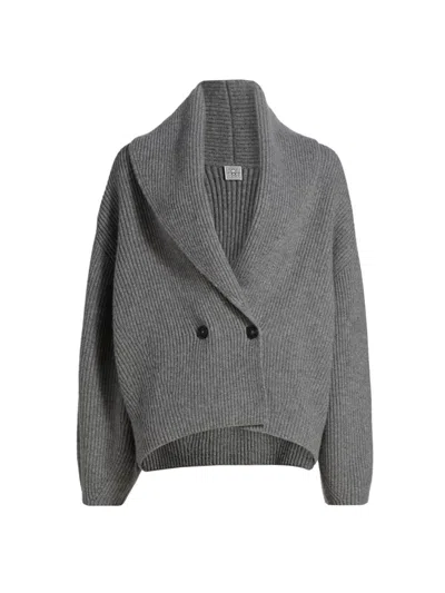 Totême Women's Shawl Collar Wool Double-breasted Cardigan In Gray