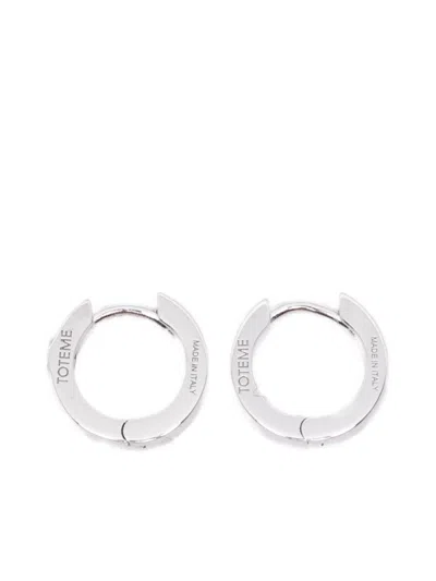 Totême Silver Logo Hoop Earrings In White