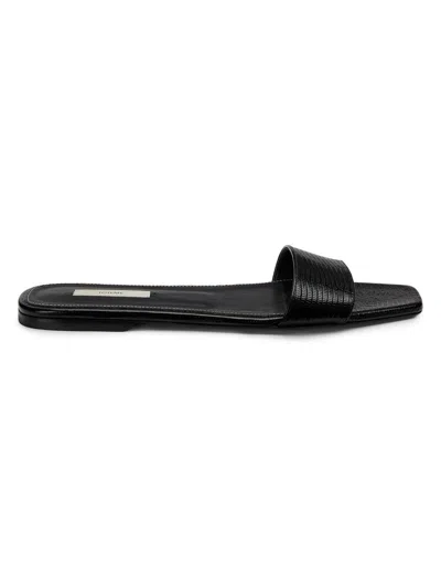 Totême Women's Slim Lizard-embossed Leather Flat Sandals In Black