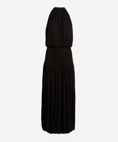 Totême Black Fluid Viscose Gathered Midi Dress In Burgundy