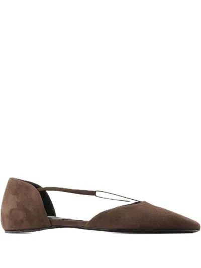 Totême Brown Suede T-strap Ballerina Flats In Pepper 273