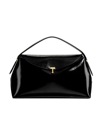 Totême Structured Black Leather Shoulder Bag With Flap Closure