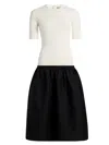 Totême Twinflower Gathered Ribbed-knit And Wool And Silk-blend Crepe Midi Dress In Multi
