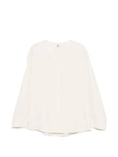 Totême Women White Solid V Neck Sweatshirt In Neutral