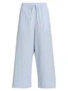 Totême Womens Sky Logo-embroidered Wide-leg Cotton And Linen Trousers In Blue