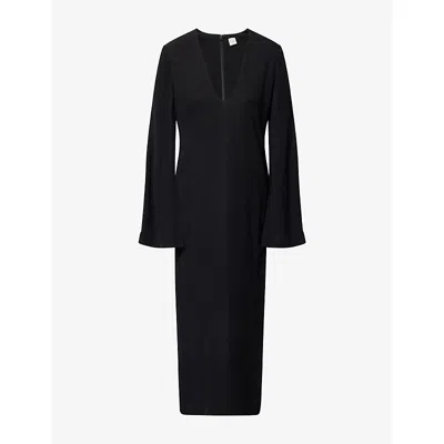 Totême Womens Black Bell-sleeves Plunge Woven Maxi Dress