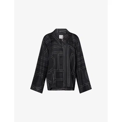 Totême Womens Black Camp-collar Embroidered Silk Shirt