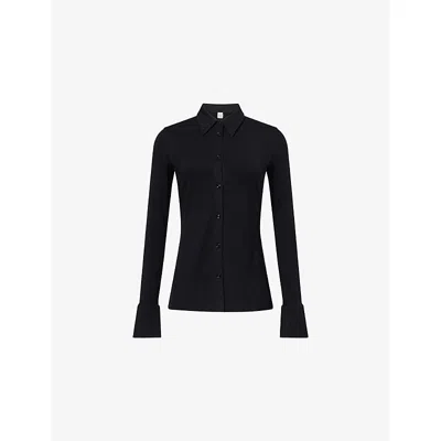Totême Womens Black Classic-collar Long-sleeve Stretch-jersey Shirt