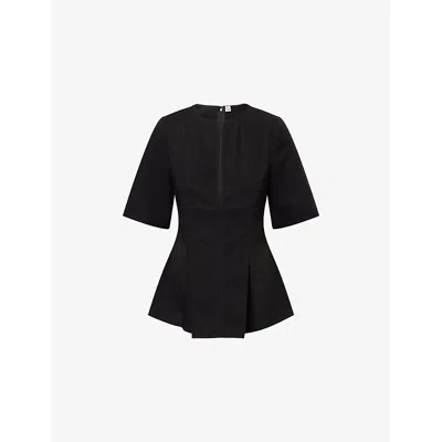 Totême Womens Black Flared-hem Tailored Cotton Top