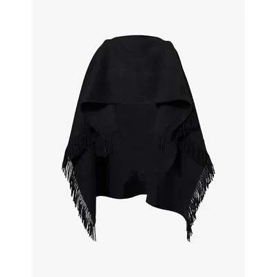 Totême Womens Toteme Fringed Relaxed-fit Wool-blend Poncho In Black