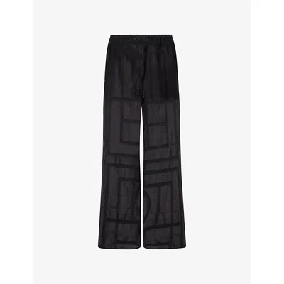 Totême Womens Monogram-crochet Wide-leg Cotton And Silk Trousers Black