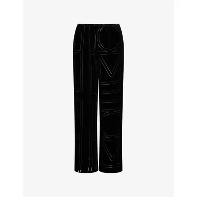 Totême Womens Black Monogram Devoré Silk-blend Trousers