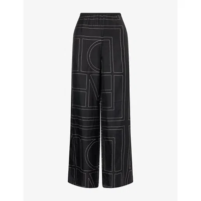 Totême Womens Black Monogram-print Silk-twill Pyjama Bottoms