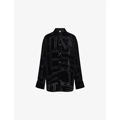Totême Womens Black Oversized Devoré Silk-blend Shirt