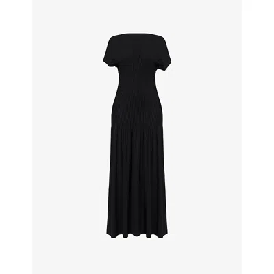 Totême Womens Pleated Short-sleeve Jersey Midi Dress Black Xs