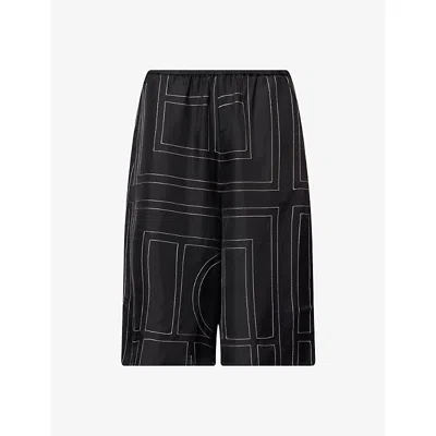Totême Womens Black Relaxed-fit Embroidered Silk Bermuda Shorts