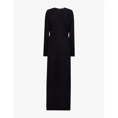 Totême Womens Black Round-neck Long-sleeves Woven Maxi Dress