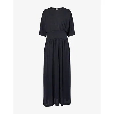Totême Womens Black Short-sleeve Slip-pocket Cotton-and-silk Midi Dress