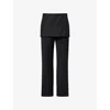Totême Womens Black Skirt-embellishment Straight-leg Wool Trousers In Black