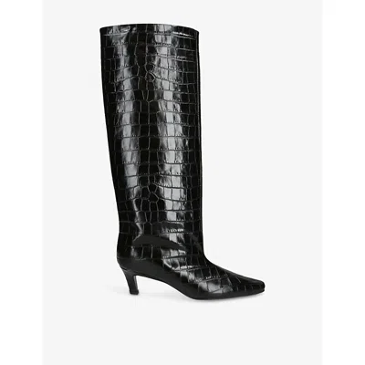 Totême Womens Black The Wide Shaft Croc-effect Leather Knee-high Boots Eur 37 / 4 Uk
