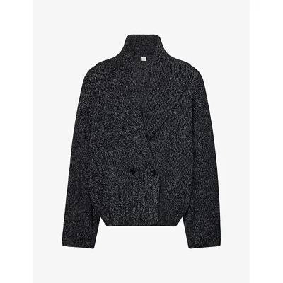 Totême Womens Black White Shawl Lapel Wool-blend Cardigan In Blue