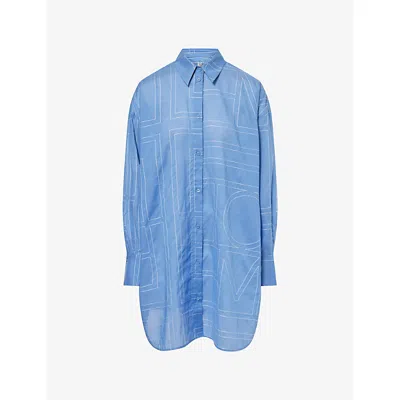 Totême Womens Cobalt Monogram-print Cotton-blend Shirt In Blue