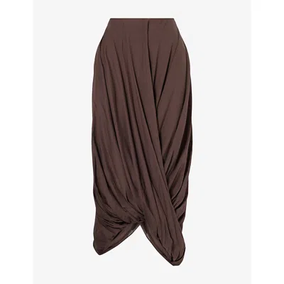 Totême Womens Cocoon Cotton-blend Midi Skirt Walnut