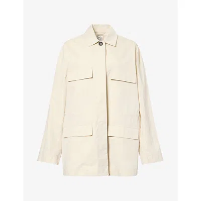 Totême Womens Collared Drawstring Cotton-blend Jacket Oyster In White