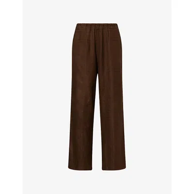 Totême Womens Dark Brown Monogram Wide-leg Woven Pyjama Bottoms