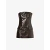 Totême Womens Dark Brown Strapless Croc-embossed Pocket Leather Top
