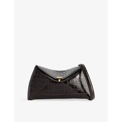 Totême Womens Dark Brown T-lock Croco Leather Clutch Bag