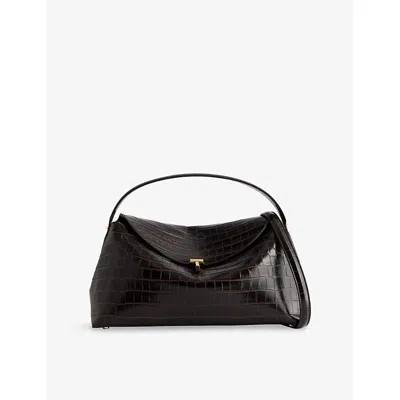 Totême Womens Dark Brown T-lock Croco Leather Top Handle Bag