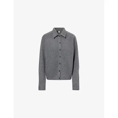 Totême Womens Dark Grey Melange Classic-collar Cashmere Cardigan In Gray